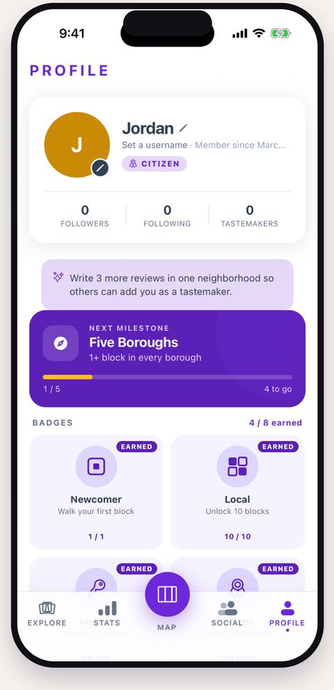 From Tourist to True New Yorker - a screen from the Blocks app